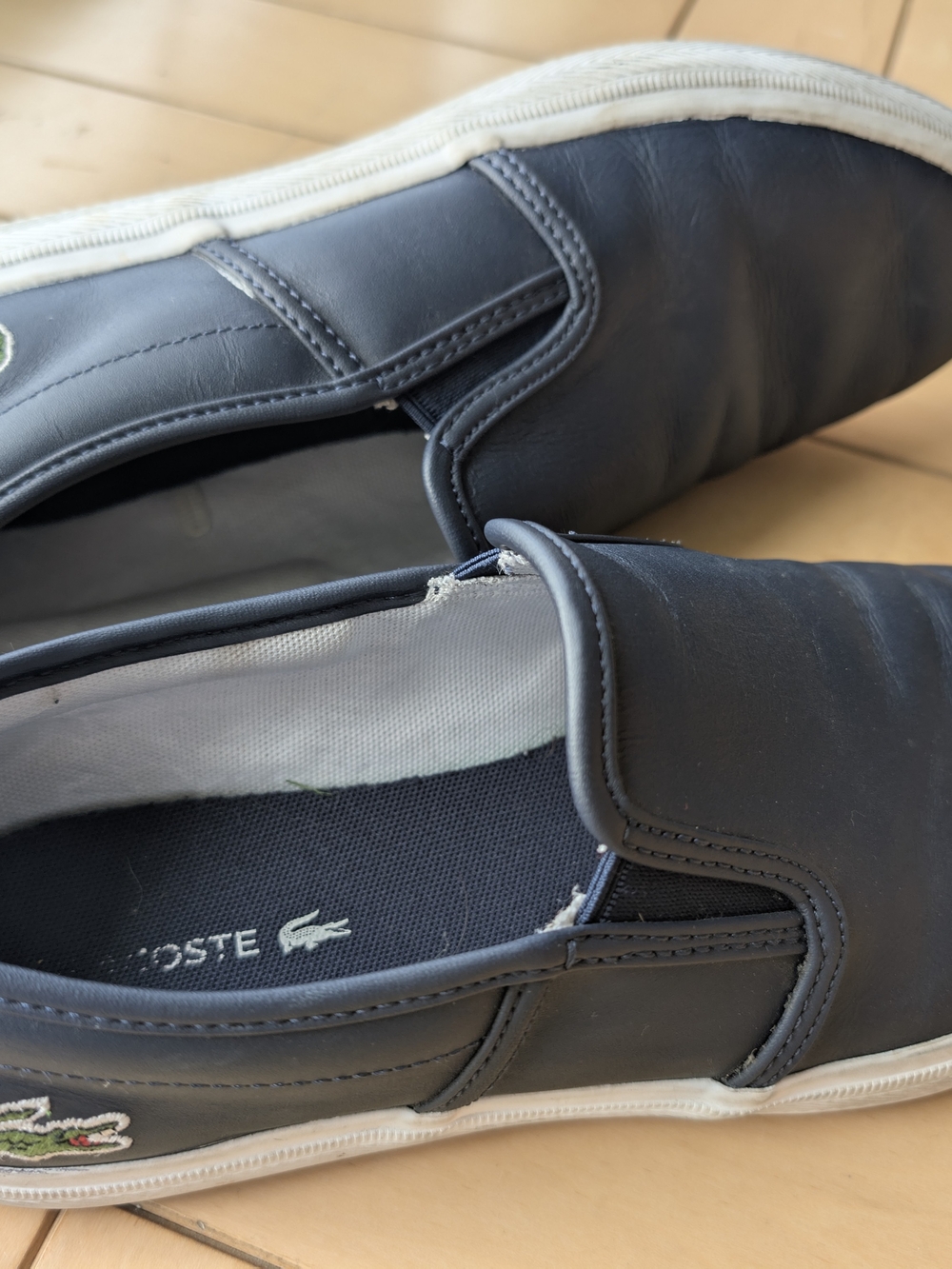 Lacoste Navy Slip-On Leather Sneakers, Size 8US, Excellent Condition